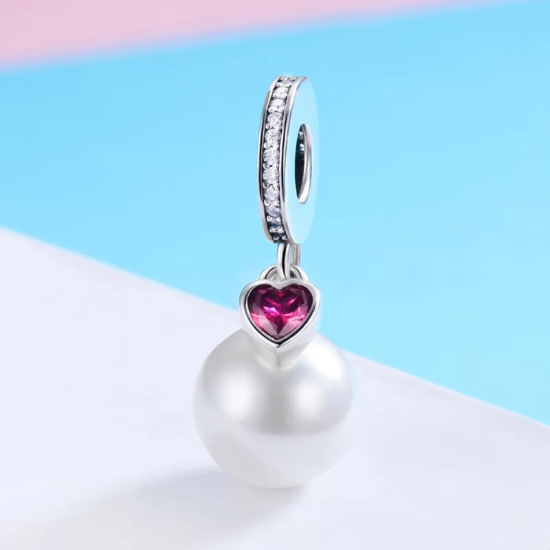 (image pour) Charm Pendant Style PANDORA Perles Blanches et Coeurs - SCC782 - Afficher 2
