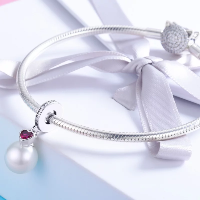 (image pour) Charm Pendant Style PANDORA Perles Blanches et Coeurs - SCC782 - Afficher 3