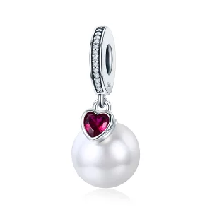 (image pour) Charm Pendant Style PANDORA Perles Blanches et Coeurs - SCC782