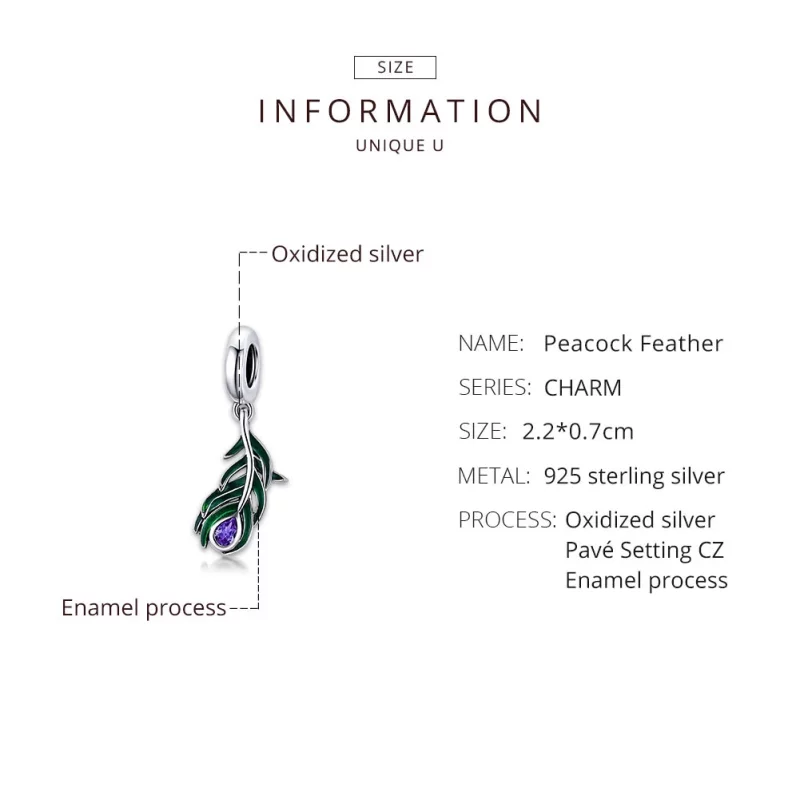 (image pour) Charm Pendant Style PANDORA Plume de paon - SCC1704 - Afficher 8