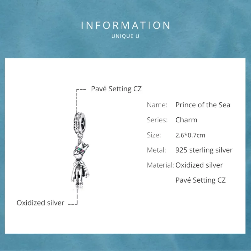 (image pour) Charm Pendant Style PANDORA Prince de la mer - SCC1584 - Afficher 6