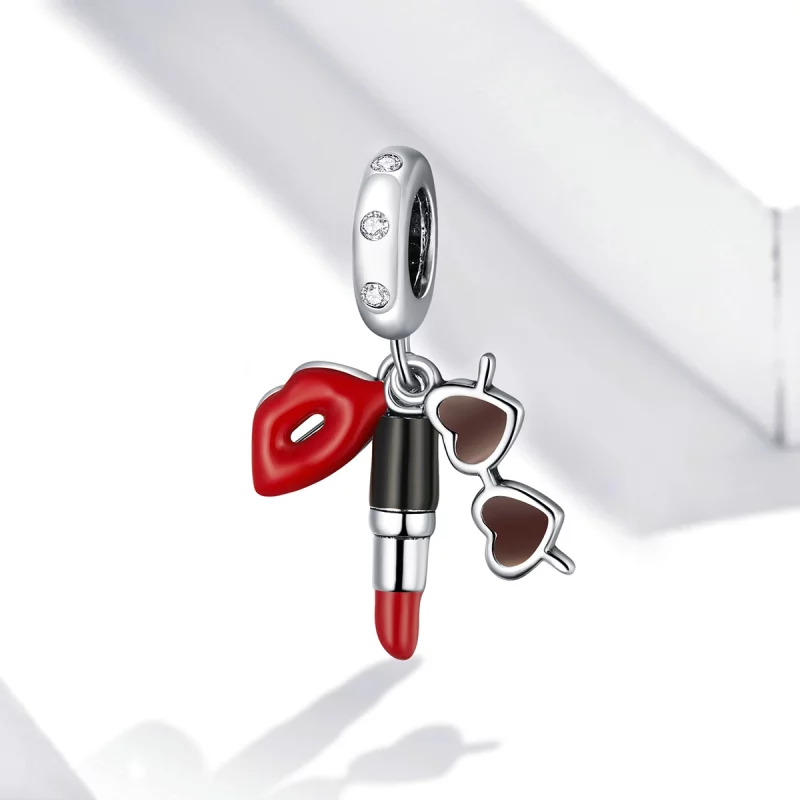 (image pour) Charm Pendant Style PANDORA Rouge à lèvres et lunettes de soleil - BSC346 - Afficher 4