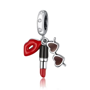 (image pour) Charm Pendant Style PANDORA Rouge à lèvres et lunettes de soleil - BSC346