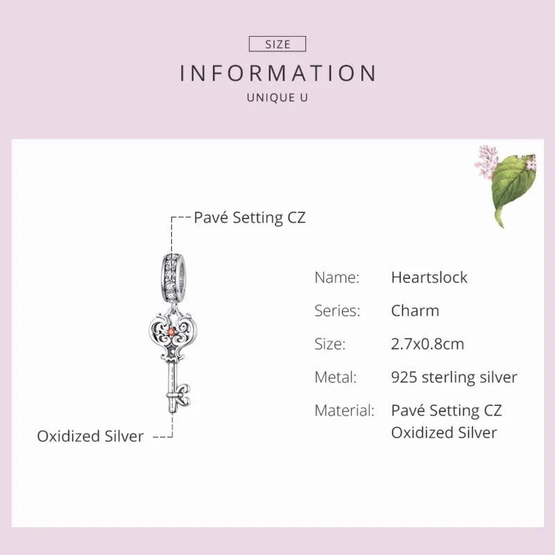(image pour) Charm Pendant Style PANDORA Serrure de coeur - BSC092 - Afficher 6