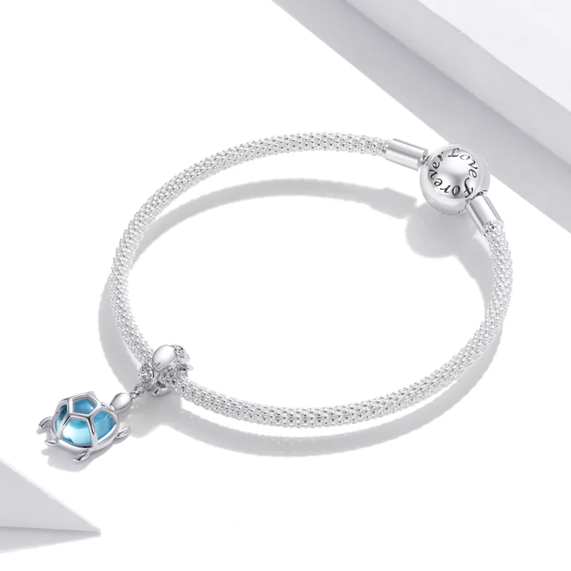 (image pour) Charm Pendant Style PANDORA Tortue bleue en verre de Murano - SCC1804 - Afficher 3