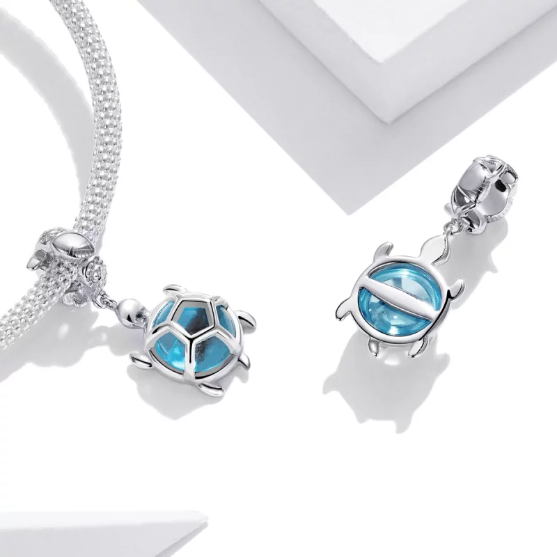 (image pour) Charm Pendant Style PANDORA Tortue bleue en verre de Murano - SCC1804 - Afficher 4