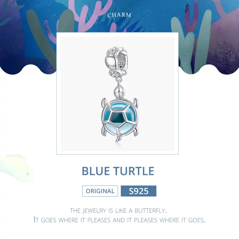 (image pour) Charm Pendant Style PANDORA Tortue bleue en verre de Murano - SCC1804 - Afficher 6