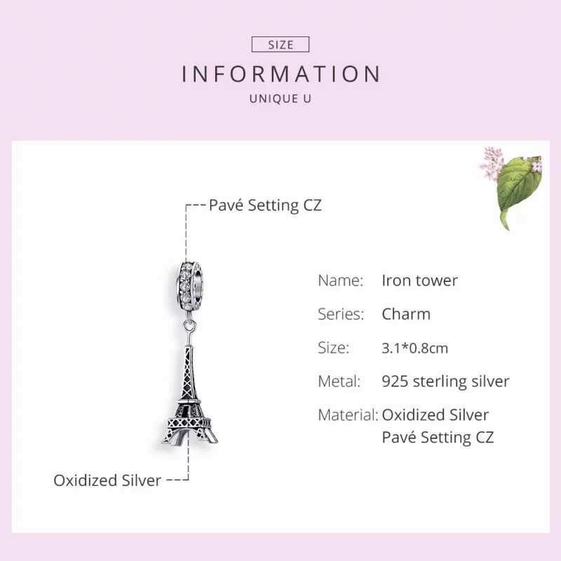 (image pour) Charm Pendant Style PANDORA Tour Eiffel de Paris - BSC154 - Afficher 7