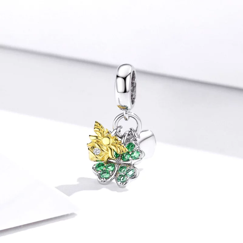 (image pour) Charm Pendant Style PANDORA Trèfle avec l’abeilles Bicolore - BSC303 - Afficher 2