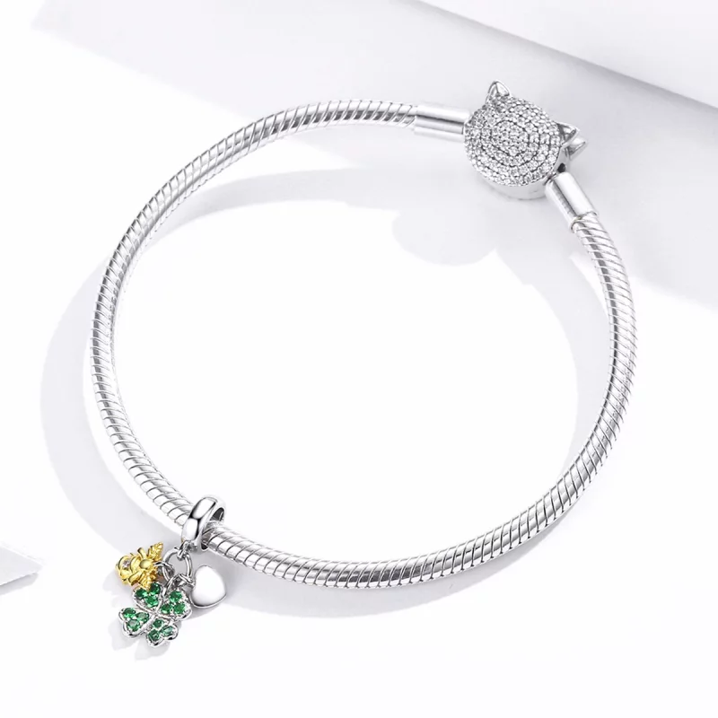 (image pour) Charm Pendant Style PANDORA Trèfle avec l’abeilles Bicolore - BSC303 - Afficher 3