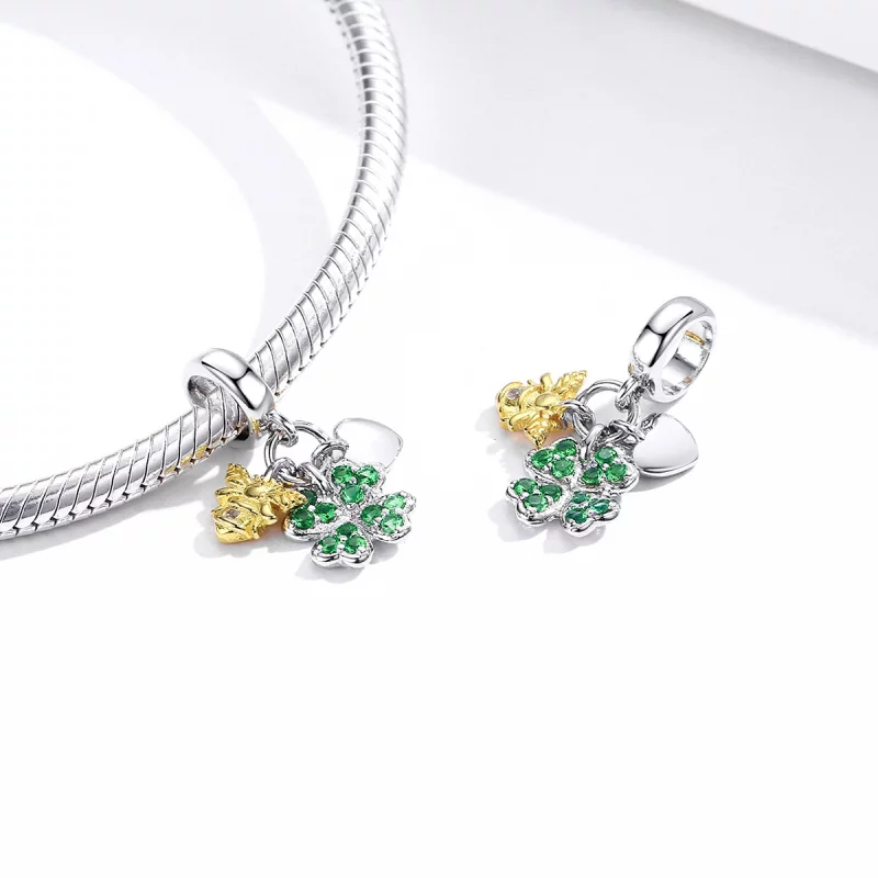 (image pour) Charm Pendant Style PANDORA Trèfle avec l’abeilles Bicolore - BSC303 - Afficher 4