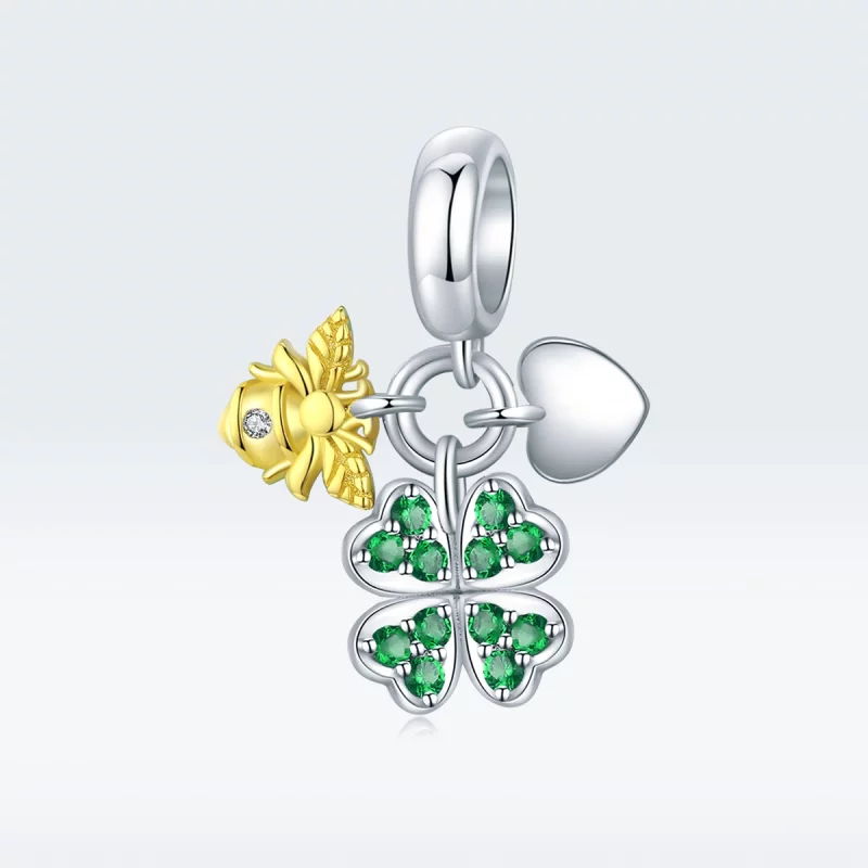 (image pour) Charm Pendant Style PANDORA Trèfle avec l’abeilles Bicolore - BSC303 - Afficher 5
