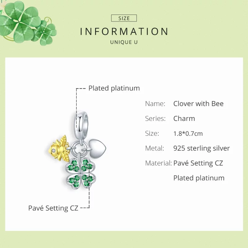 (image pour) Charm Pendant Style PANDORA Trèfle avec l’abeilles Bicolore - BSC303 - Afficher 6