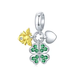 (image pour) Charm Pendant Style PANDORA Trèfle avec l’abeilles Bicolore - BSC303