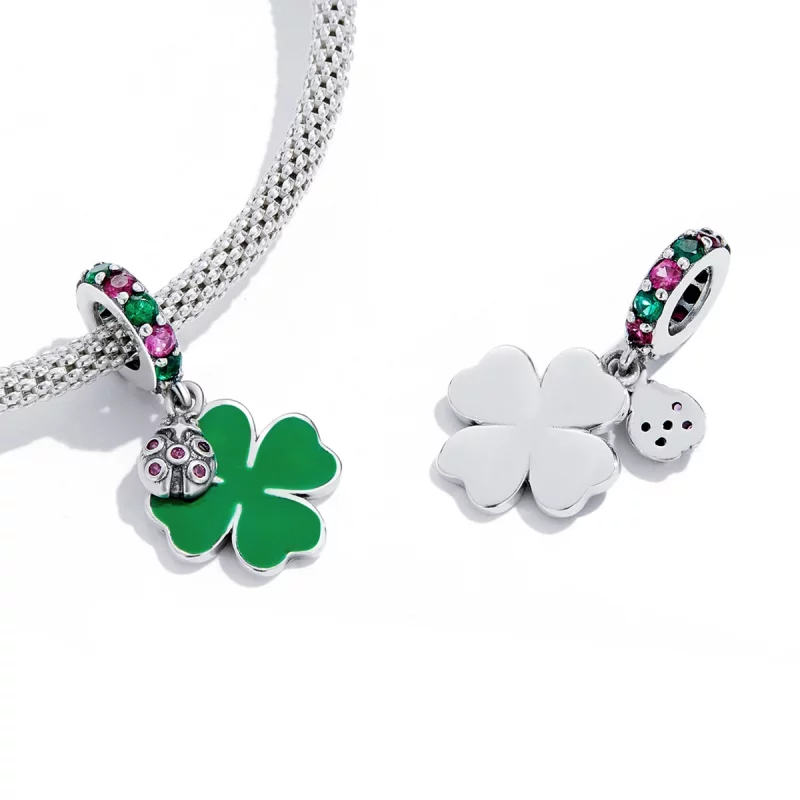 (image pour) Pendentif à breloque trèfle à quatre feuilles et coccinelle de style Pandora - S - Afficher 3