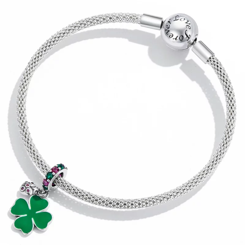 (image pour) Pendentif à breloque trèfle à quatre feuilles et coccinelle de style Pandora - S - Afficher 4