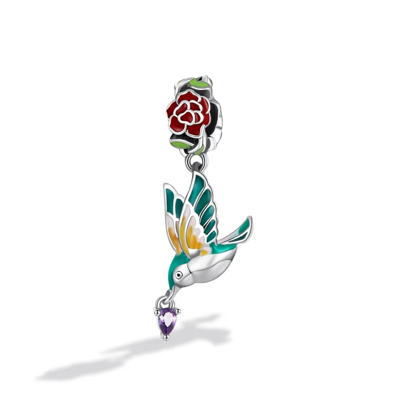 (image pour) Pendentif à breloques style Pandora avec fleurs et oiseaux - SCC2195 - Afficher 2