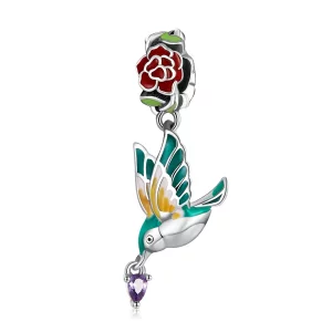 (image pour) Pendentif à breloques style Pandora avec fleurs et oiseaux - SCC2195