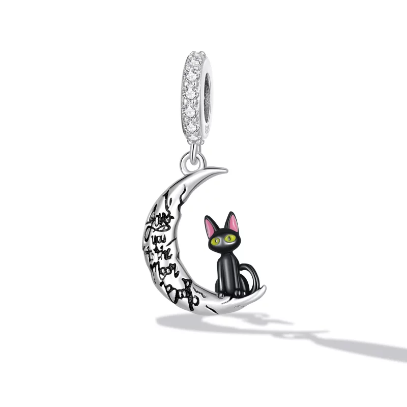 (image pour) Pendentif chat noir lune de style Pandora - SCC2218 - Afficher 2