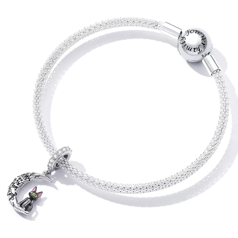 (image pour) Pendentif chat noir lune de style Pandora - SCC2218 - Afficher 4