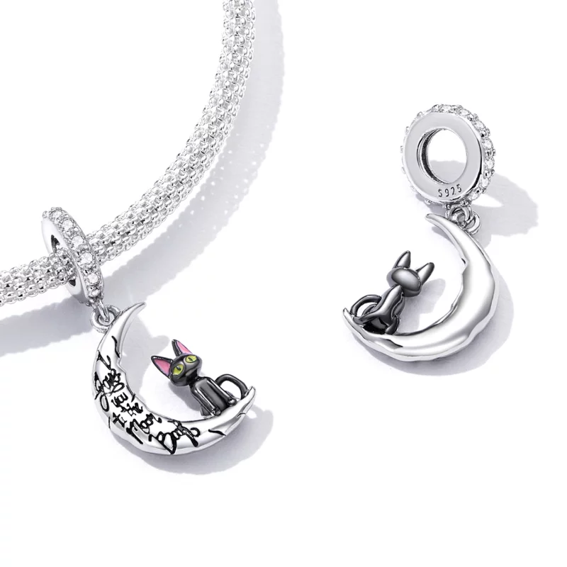 (image pour) Pendentif chat noir lune de style Pandora - SCC2218 - Afficher 5