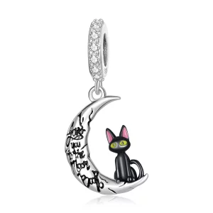 (image pour) Pendentif chat noir lune de style Pandora - SCC2218