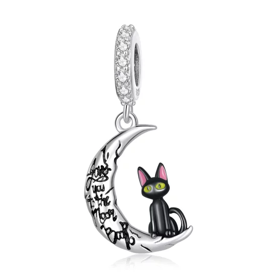 (image pour) Pendentif chat noir lune de style Pandora - SCC2218