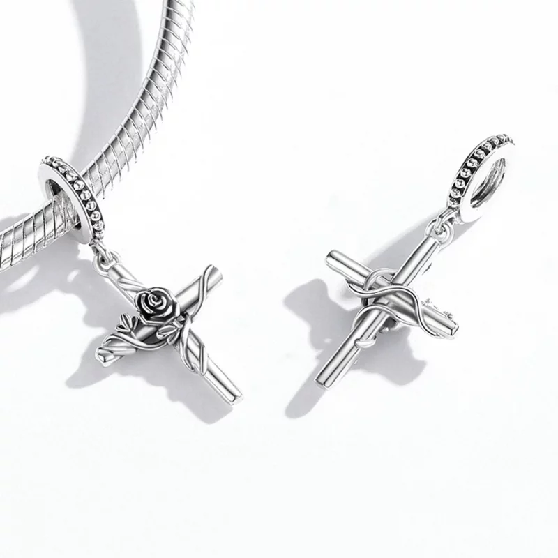 (image pour) Pendentif Croix Rose style Pandora - BSC526 - Afficher 3