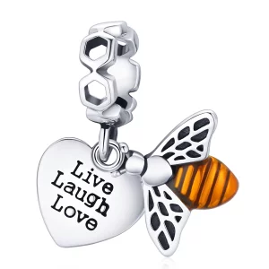 (image pour) Pendentif en style Pandora avec des abeilles et des cœurs - BSC495