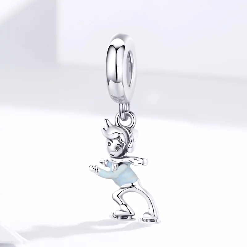 (image pour) Pendentif en style Pandora représentant un petit garçon en train de skier - SCC1 - Afficher 3