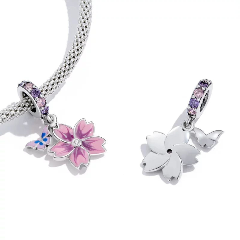 (image pour) Pendentif Papillons et Fleurs de style Pandora - SCC2185 - Afficher 3