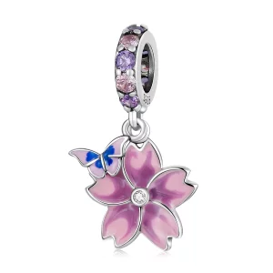 (image pour) Pendentif Papillons et Fleurs de style Pandora - SCC2185