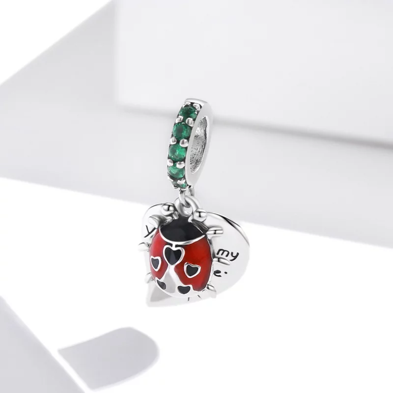 (image pour) Pendentif style Pandora coccinelle avec feuilles - BSC492 - Afficher 2