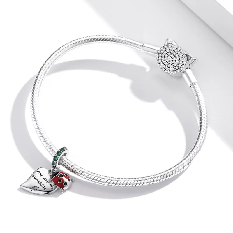 (image pour) Pendentif style Pandora coccinelle avec feuilles - BSC492 - Afficher 3