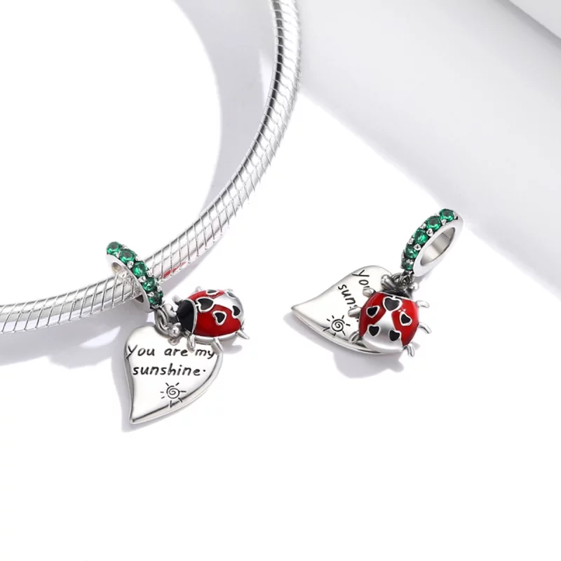 (image pour) Pendentif style Pandora coccinelle avec feuilles - BSC492 - Afficher 4