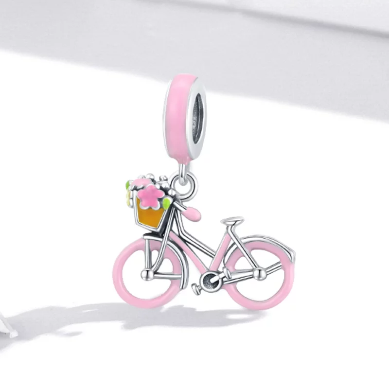 (image pour) Pendentif vélo rose de style Pandora - SCC1975 - Afficher 2
