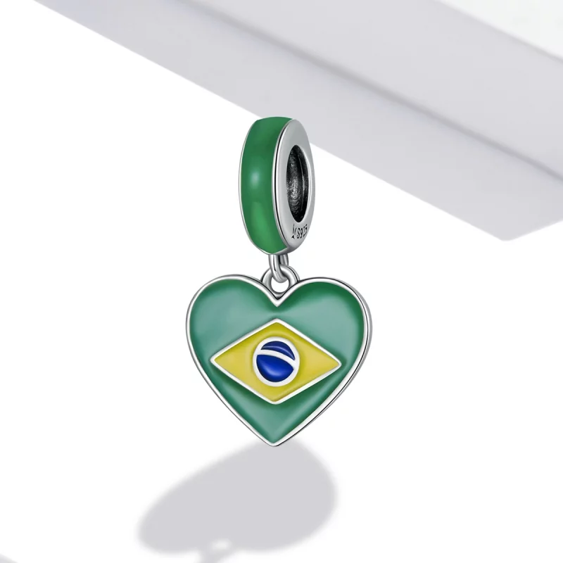 (image pour) Style Pandora Drapeau du Brésil avec cœur en forme de Love - SCC2084 - Afficher 2