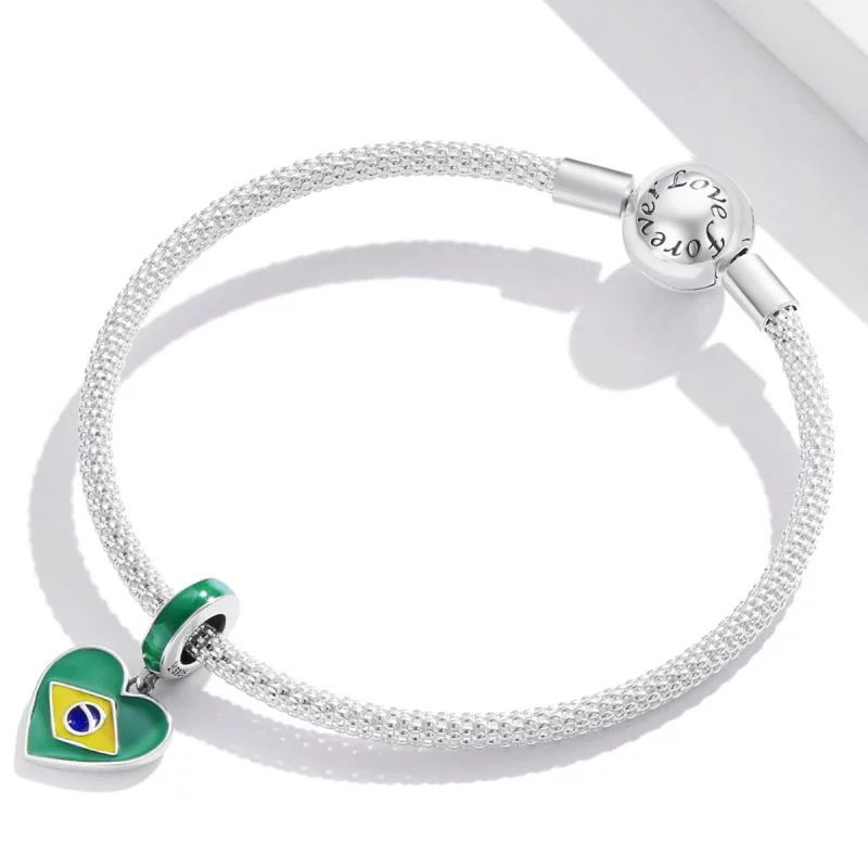 (image pour) Style Pandora Drapeau du Brésil avec cœur en forme de Love - SCC2084 - Afficher 3