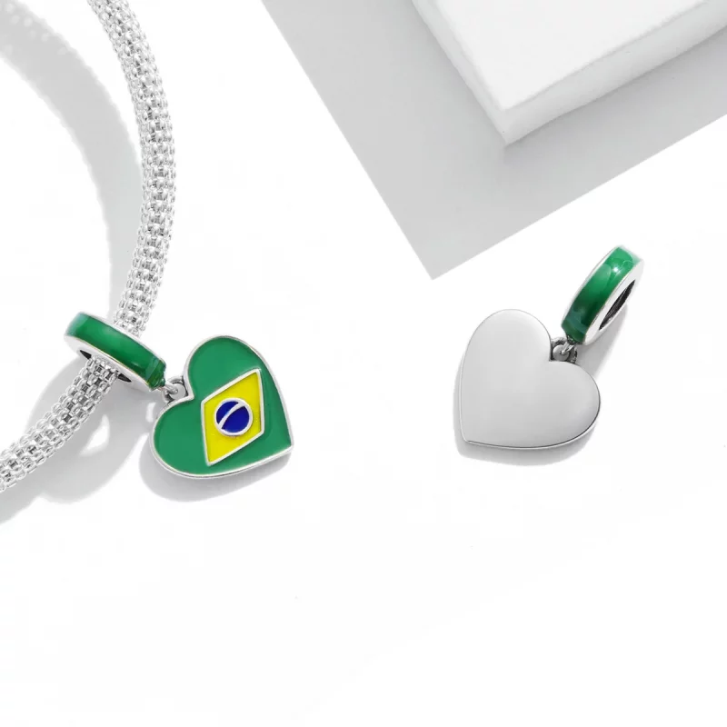 (image pour) Style Pandora Drapeau du Brésil avec cœur en forme de Love - SCC2084 - Afficher 4