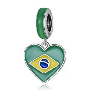 (image pour) Style Pandora Drapeau du Brésil avec cœur en forme de Love - SCC2084