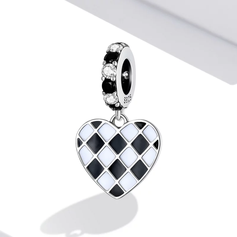 (image pour) Style Pandora Noir et Blanc Grille Amour Pendentif - SCC2178 - Afficher 2