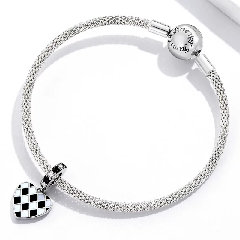 (image pour) Style Pandora Noir et Blanc Grille Amour Pendentif - SCC2178 - Afficher 3
