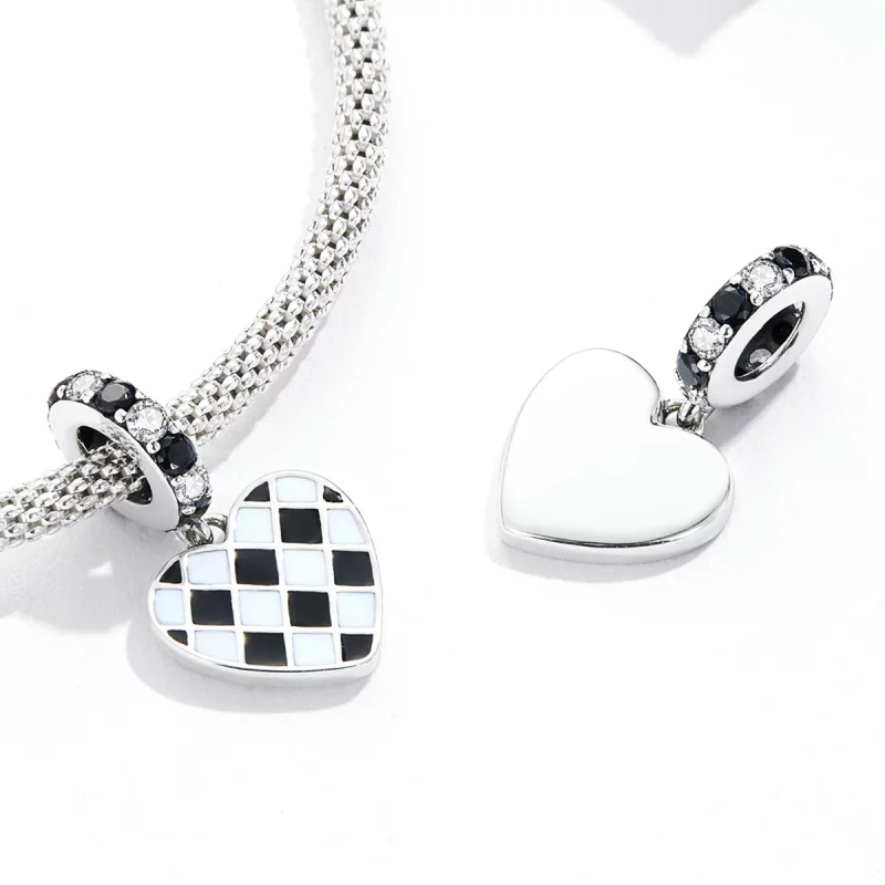 (image pour) Style Pandora Noir et Blanc Grille Amour Pendentif - SCC2178 - Afficher 4