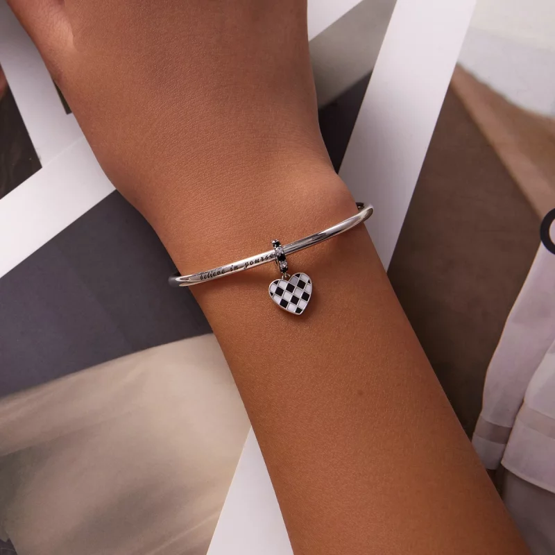 (image pour) Style Pandora Noir et Blanc Grille Amour Pendentif - SCC2178 - Afficher 5