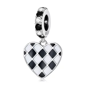 (image pour) Style Pandora Noir et Blanc Grille Amour Pendentif - SCC2178