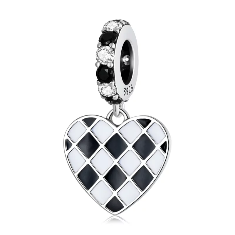 (image pour) Style Pandora Noir et Blanc Grille Amour Pendentif - SCC2178