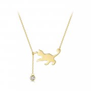 Collier de style Pandora avec pendentif Chaton Coquin Doré - SCN232-B