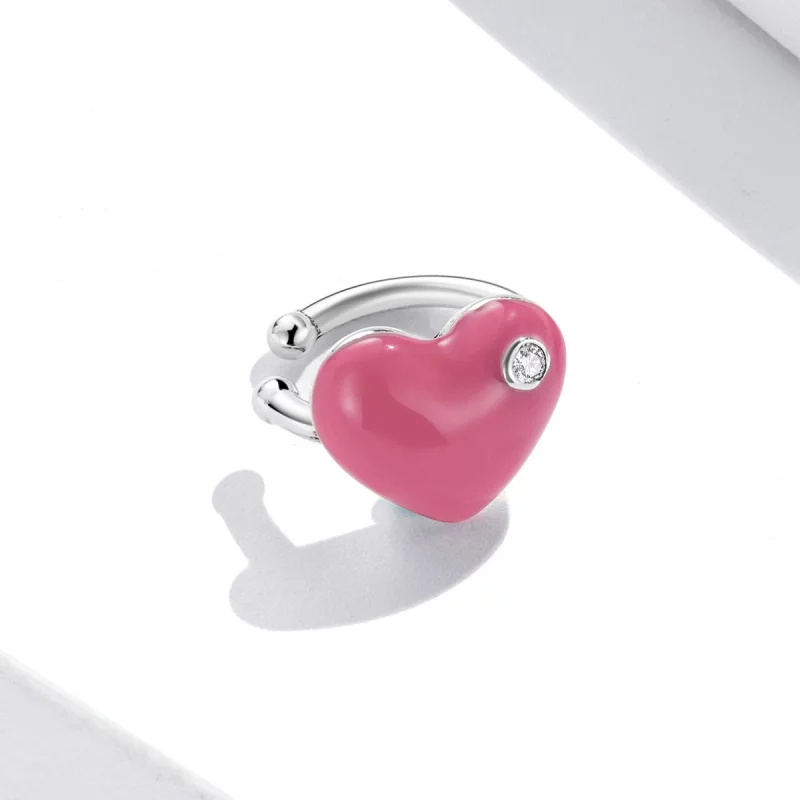 (image pour) Pince d'oreille en forme de cœur rouge style Pandora - SCE1362 - Afficher 2