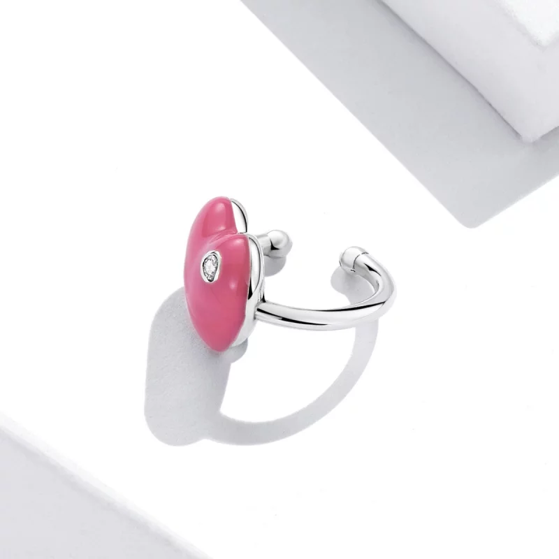 (image pour) Pince d'oreille en forme de cœur rouge style Pandora - SCE1362 - Afficher 3