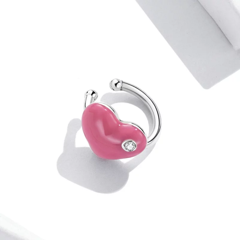 (image pour) Pince d'oreille en forme de cœur rouge style Pandora - SCE1362 - Afficher 4